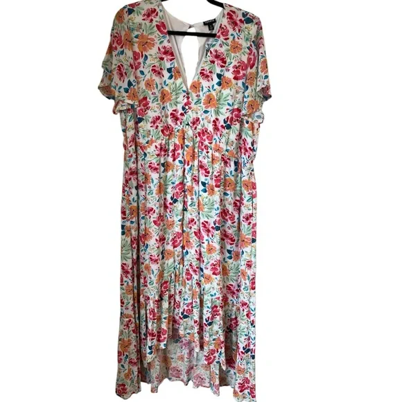 NWT TORRID Women’s Ivory Ditsy Floral Gauze Button Front Tea-Length Dress Sz 2X - Picture 2 of 16